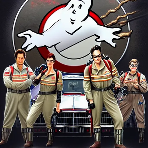 Image similar to ghostbusters vs michellan man, realism, picture, highly detailed