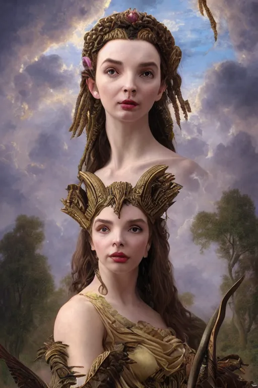 Image similar to A fantasy book style portrait painting of a hybrid Jodie Comer, Anya_Taylor-Joy as a Mystical Valkyrie Reptilian-Anubis Atlantean Warrior, François Boucher, Oil Painting, unreal 5, DAZ, hyperrealistic, octane render, Regal, Refined, Detailed Digital Art, RPG portrait, William-Adolphe Bouguereau, Michael Cheval, Walt Disney (1937), Steampunk, Volumetric Golden dappled dynamic lighting, Highly Detailed, Cinematic Lighting, Unreal Engine, 8k, HD