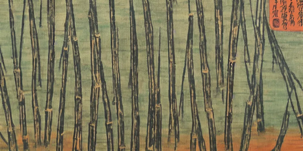 Image similar to a 1 9 6 0 s han dynasty bamboo forest landscape painting