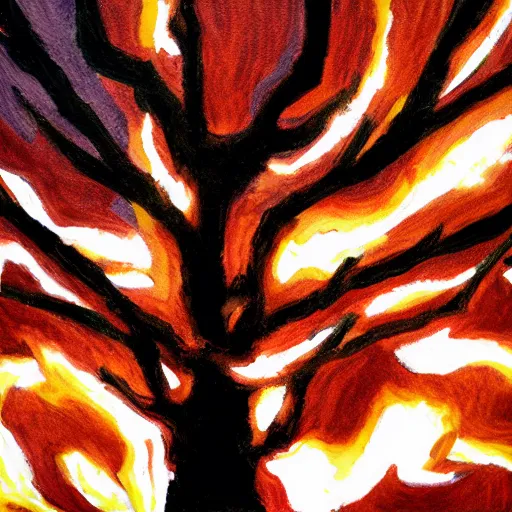 Image similar to evil tree on fire, photorealism, sharp focus