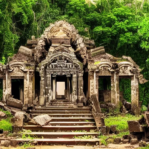 Image similar to a beautiful image of a temple in ruins in the middle of a jungle - i