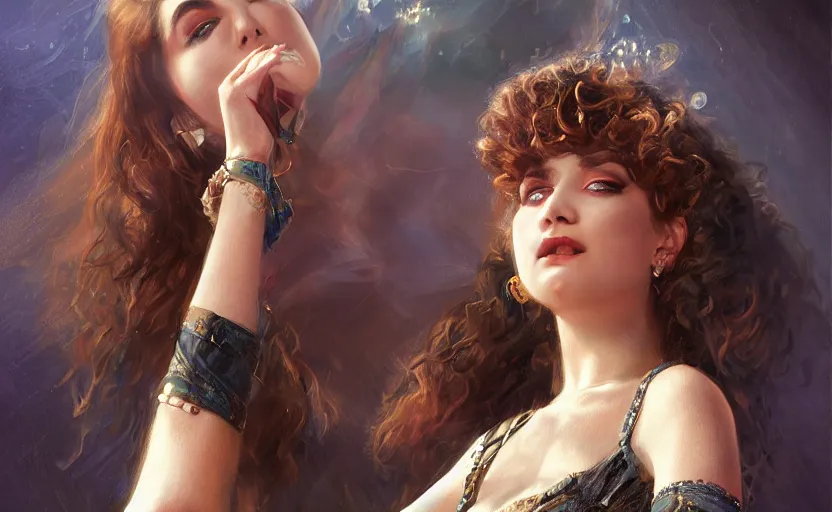 Image similar to rockstar girl on stage. by edward robert hughes, by konstantin razumov, by william - adolphe bouguerea, by artgerm, pixar, artstation trending, concept art, digital art, digital painting, dramatic lighting, sharp focus, highly detailed, vxf movie, cinematic