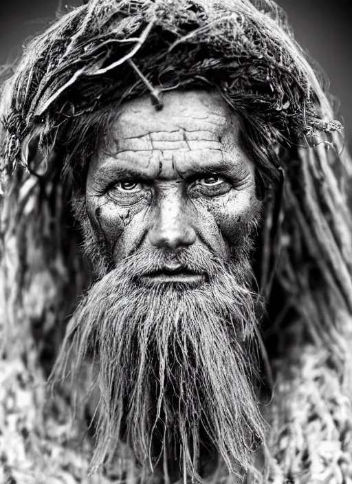 Prompt: Award winning Editorial photo of a medieval Native Liechtensteiners with incredible hair and beautiful hyper-detailed eyes wearing traditional garb by Lee Jeffries, 85mm ND 5, perfect lighting, gelatin silver process