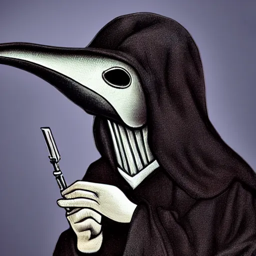 Image similar to plague doctor!!!! with a iphone in hand, 4 k, 8 k, photorealistic imagery