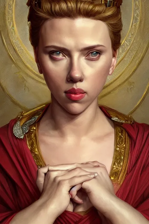 Image similar to Scarlett Johansson as the Queen of Greece, anatomy, only two hands, highly detailed, digital painting, artstation, concept art, smooth, sharp focus, illustration, Unreal Engine 5, 8K, art by art by artgerm and greg rutkowski and edgar maxence