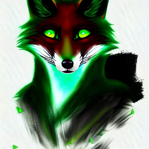 Prompt: anthropomorphized fox in anime style, green and black colors, digital painting, hd, concept art