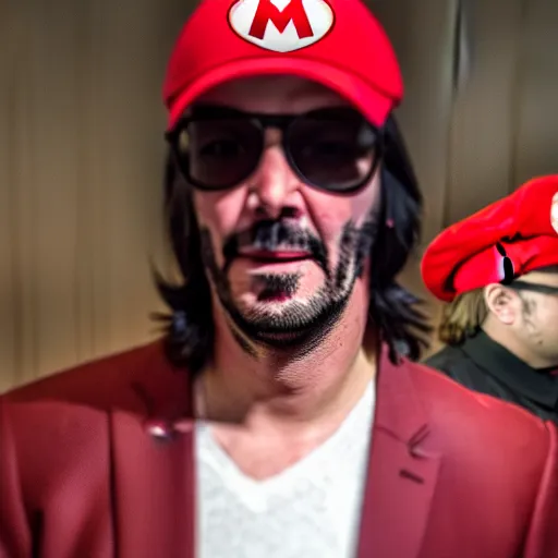 Prompt: keanu reeves dressed as mario, highly detailed, high quality, hd, 4 k, 8 k, canon 3 0 0 mm, professional photographer, 4 0 mp, lifelike, top - rated, award winning, realistic, sharp, no blur, edited, corrected, trending