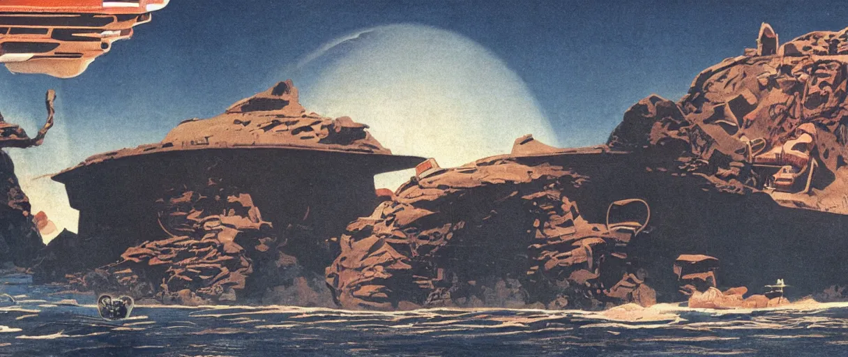 Prompt: a sad monster washing their laundry in the bay by chesley bonestell , cinematic atmosphere, establishing shot