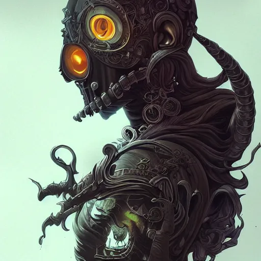 Image similar to vantablack occultist, pitchblack mask, beautiful, detailed symmetrical close - up portrait, intricate complexity, in the style of artgerm and peter mohrbacher, cel - shaded