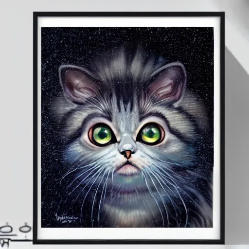 Image similar to A space realistic cat with big and cute eyes, fine-face, realistic shaded perfect face, fine details. realistic shaded lighting poster by Ilya Kuvshinov katsuhiro otomo ghost-in-the-shell, magali villeneuve, artgerm, Jeremy Lipkin and Michael Garmash, Rob Rey and Kentarõ Miura style, trending on art station