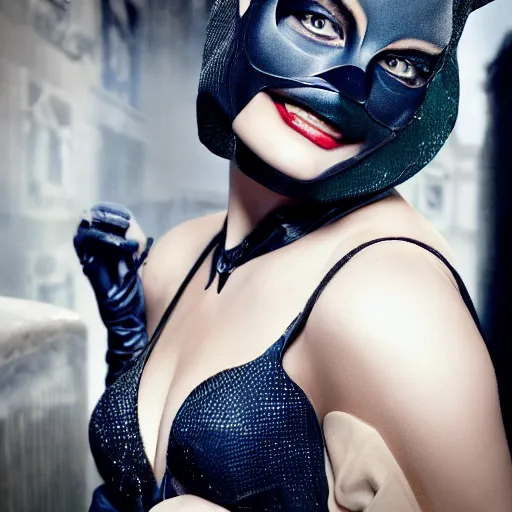 Prompt: margot robbie as catwoman, dc, photography, cute,