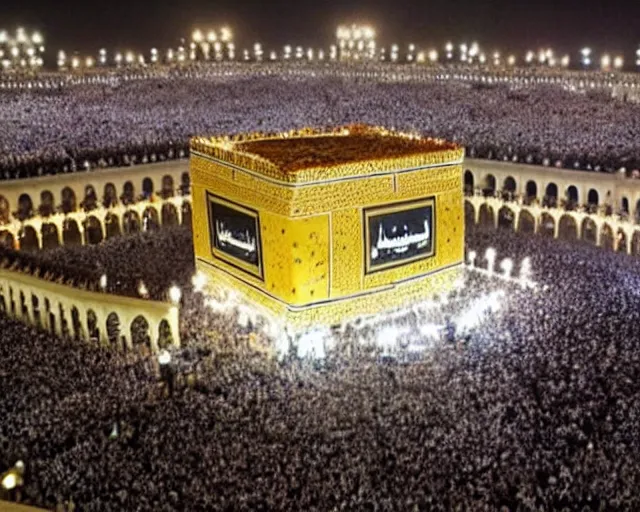 Image similar to 10,100 adoring lovers surrounding the kaaba inspired burger in mecca