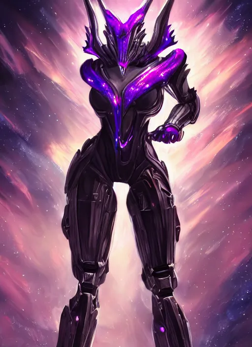 Image similar to cinematic close body, cosmic sized beautiful stunning giant robot mechan hot female dragon goddess, sharp sleek cyborg dragon head, sharp metal ears, smooth purple eyes, smooth fuschia skin, smooth silver armor, nebula, epic proportions, epic scale, macro furry, furry art, dragon art, goddess art, giantess art, warframe, warframe fanart, furaffinity, octane