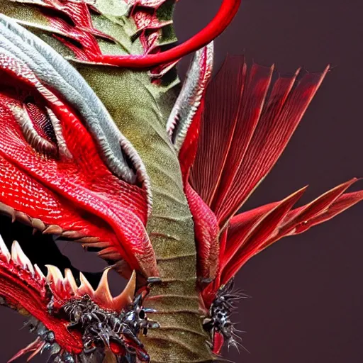 Prompt: a stunning photo of a red dragon