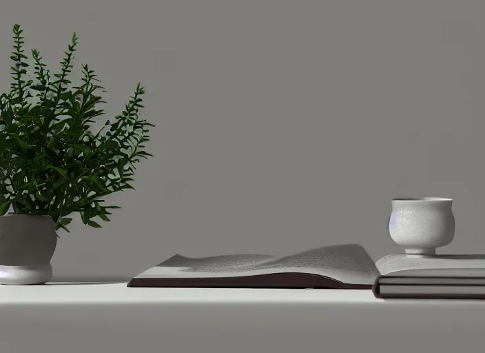 Prompt: a small miniature of a Peugeot 309 on a white table near a book and a vase with a plant, 3d render, octane render, unreal engine 5, path tracing, serene landscape, calm, relaxing, beautiful landscape, highly detailed, high quality, 4k, symmetrical, low contrast