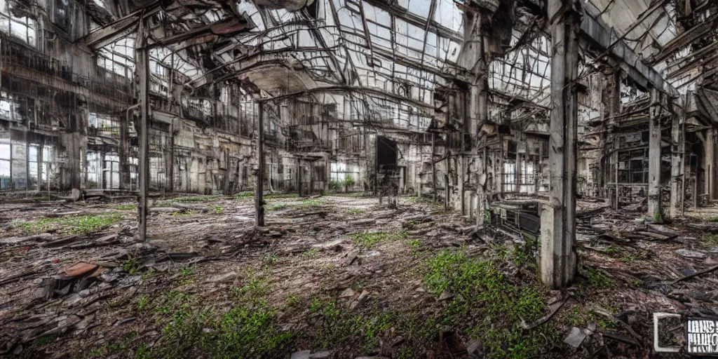 Image similar to urban exploration, abandoned places, urban decay, old factory, rundown industrial area, urban exploration photography, overgrown factory, disused power plant