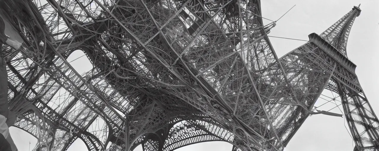 Image similar to construction of the eiffel tower with spaghetti, canon 1 0 mm, photography, film, kodachrome