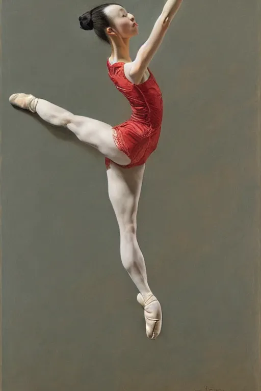 Image similar to portrait of athletic taiwanese prima ballerina, by donato giancola and berthold woltze.