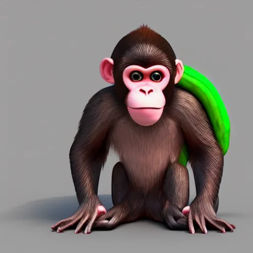 Prompt: A monkey made out of fruit, 3d render, highly detailed, hyper realistic