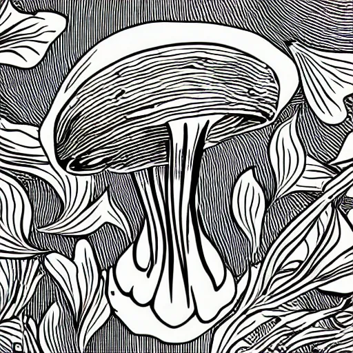 trippy mushroom art black and white