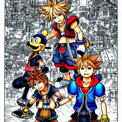 Image similar to Kingdom Hearts, illustration by Akira Toriyama, manga