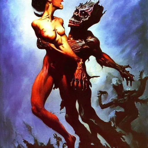 Image similar to frank frazetta nightmare oil painting