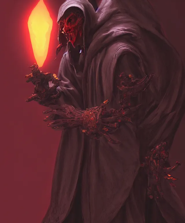 Image similar to a cloaked demonic monk in an overwatch artstyle, crisp 8 k line art, digital painting, artstation, unreal engine, octane render, emissive lighting, concept art, matte, sharp focus, hyper realistic lighting, illustration, art by junto ito and takato yamamoto and philippe druillet