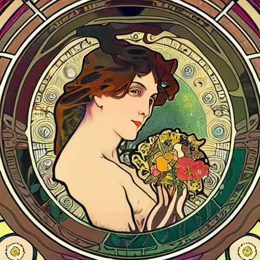 Image similar to beautiful solar system in the style of alphonse mucha, art nouveau, 4 k, hd - s 1 5 0