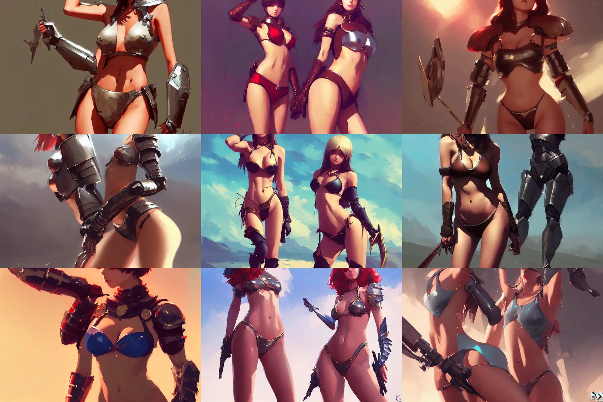 Prompt: gorgeous bikini armor knight by ilya kuvshinov, krenz cushart, Greg Rutkowski, trending on artstation
