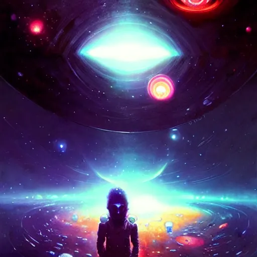 Image similar to trippy psychedelic cosmic eyes in outer space by greg rutkowski - h 8 3 2