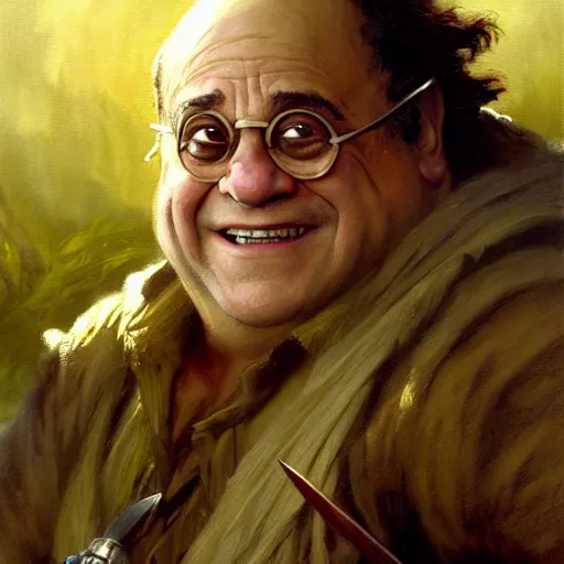 Image similar to danny devito as a hobbit fighter, highly detailed painting by gaston bussiere, craig mullins, j. c. leyendecker, 8 k