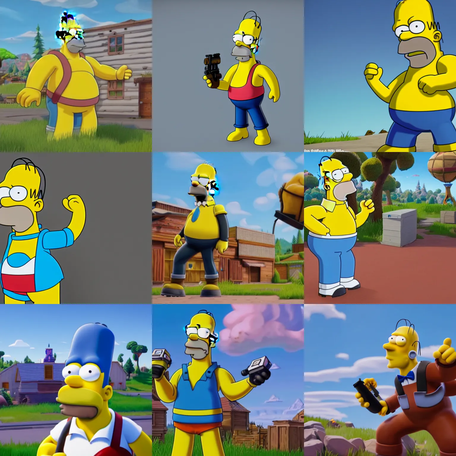 Prompt: Homer Simpson as a fortnite videogame character, unreal engine, octane render