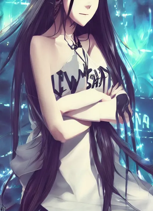 Prompt: woman in streetwear, long hair, poster, portrait, anime key visual, by wlop, anime, fate go, pretty face, manga,