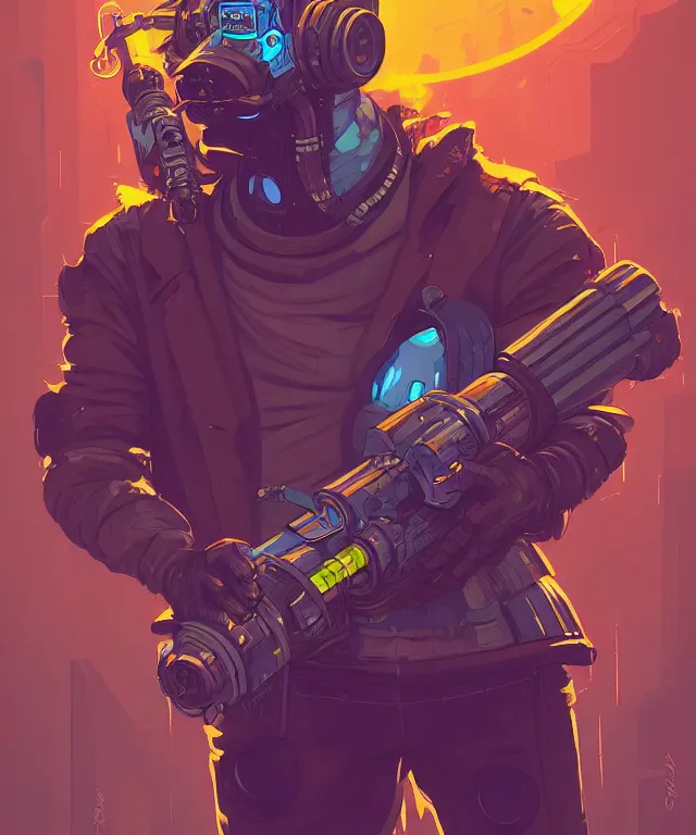 Image similar to a portrait of an anthropomorphic cyberpunk beaver holding a chaingun, cyberpunk!, fantasy, elegant, digital painting, artstation, concept art, matte, sharp focus, illustration, art by josan gonzalez