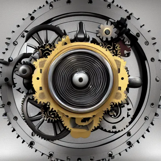 Image similar to octane render of a mechanical wind-up steampunk cd player with gears