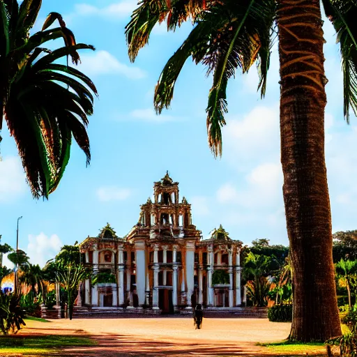 Image similar to a ultradetailed beautiful photo of the amazonas palace, trending on artstation, mediterranean, palm trees, light sparkles, sharp focus, soft light, 8 k 4 k