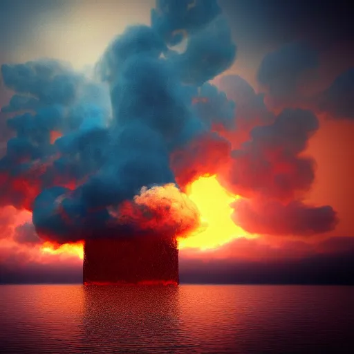 Image similar to smoke on the water and fire in the sky, octane render,