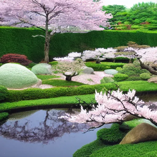 Image similar to peaceful, zen garden, cherry blossoms, studio ghibli