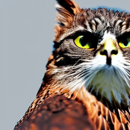 Image similar to a falcon - cat - hybrid, animal photography