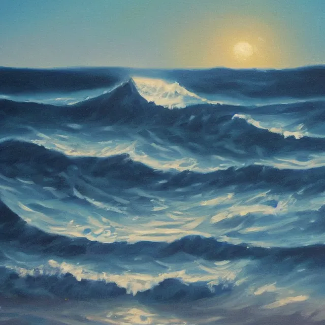 Prompt: waves in moonlight, oil painting