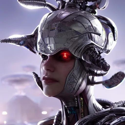 Image similar to close - up evil scifi cyborg android, ultra realistic, concept art, intricate details, serious, highly detailed, photorealistic, octane render, 8 k, unreal engine, art by todd mcfarlane and artgerm and greg rutkowski and alphonse mucha