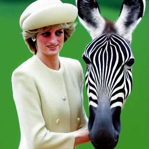 Prompt: princess diana on a zebra