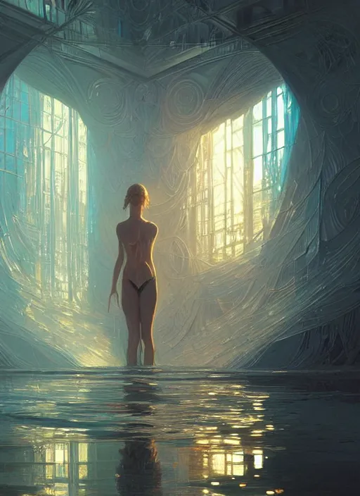 Prompt: water, refraction, reflections, mirrors, prisms, sunlight, glowing lights!! intricate elegant, highly detailed, digital painting, artstation, concept art collage, smooth, sharp focus, greg rutkowski illustration, art by eyes reflecting into eyes reflecting to infinity