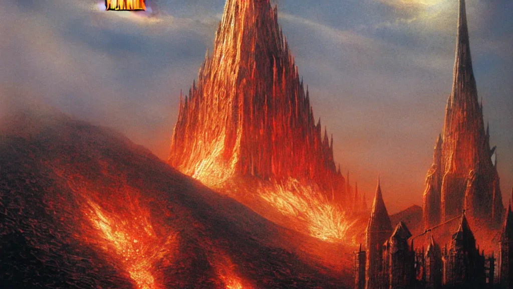 Prompt: mordor, flaming eye of sauron above the tower of darad - dur, by alan lee, intricate, lord of the rings calendar, smooth, detailed terrain, oil painting, trending artstation, concept art, matte painting