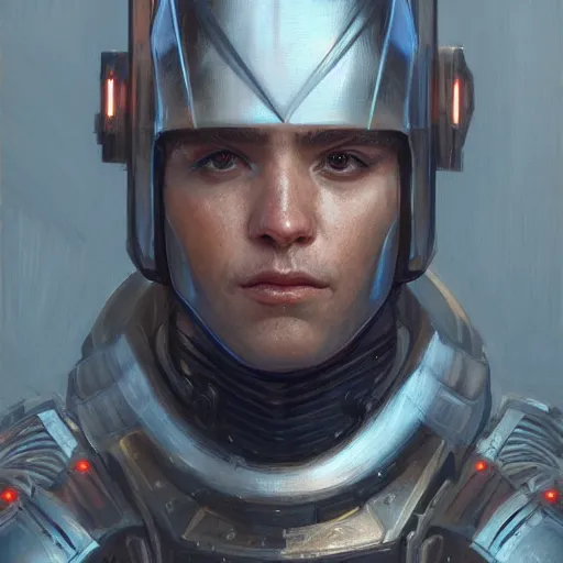 Image similar to human male as a realistic scifi cyberpunk knight, closeup portrait art by donato giancola and greg rutkowski, realistic face, digital art, trending on artstation, symmetry!!!