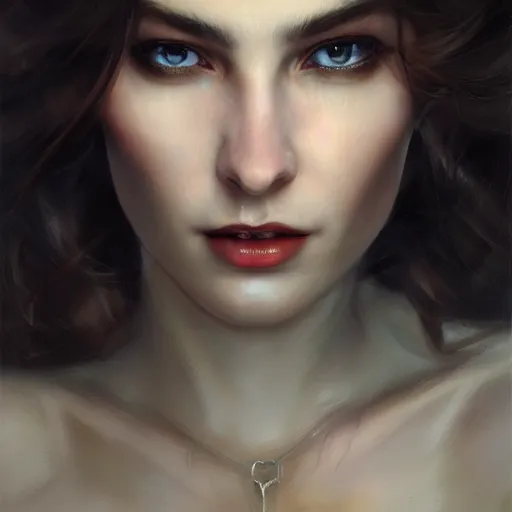 Image similar to beautiful close up portrait vampire, elegant, detailed. epic cinematic hyperrealism masterpiece. realistic poster with shaded lighting by craig mallismo, artgerm, jeremy lipkin and michael garmash, unreal engine, radiant light, detailed and complex environment, digital art, art station trends, detailed faces, detailed eyes