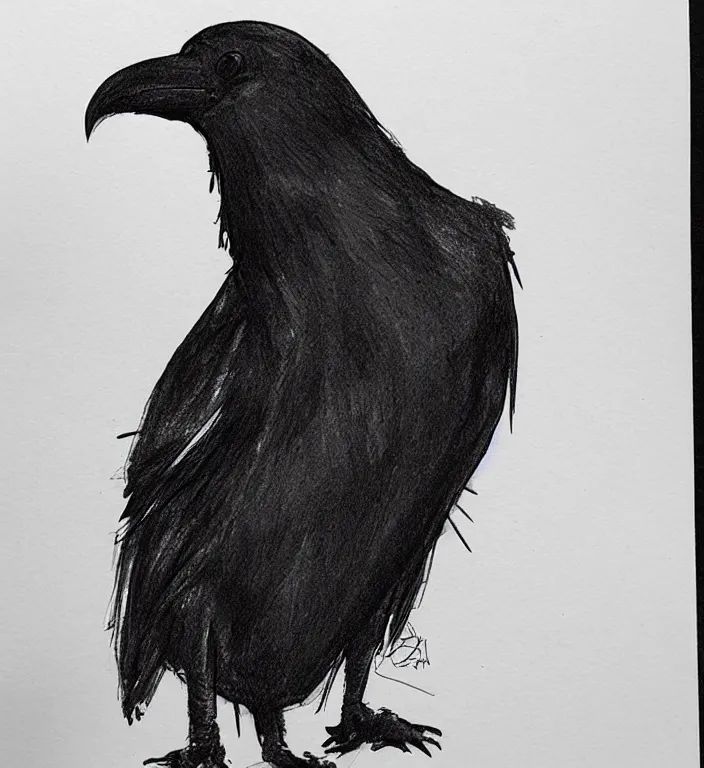 Prompt: beautiful aesthetic inspirational masterful professional ink pen liner sketch of a raven bird posing, marvel style, concept art, fine details, trending on artstation, high quality paper, instagram photo