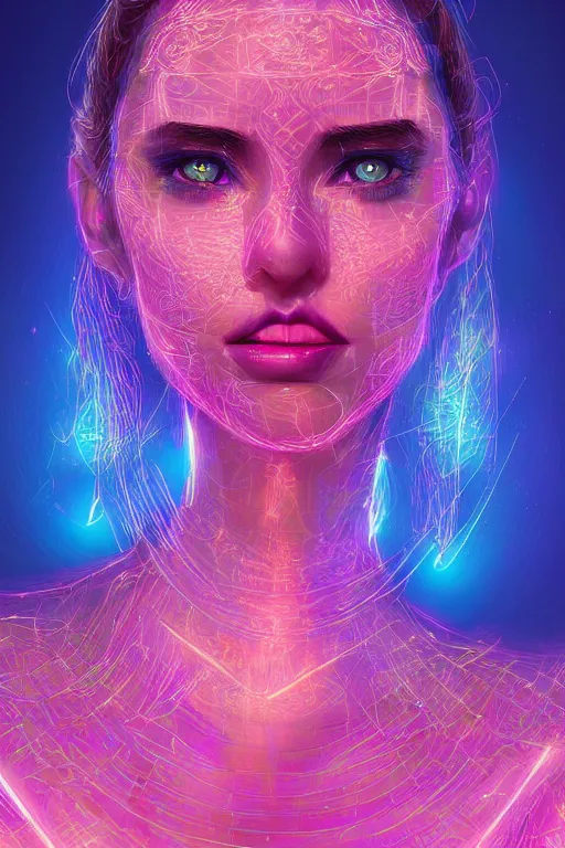 Prompt: ! dream portrait of female humanoid from 9 0 s era, intricate, elegant, neon lights, highly detailed, digital painting, artstation, glamor pose, concept art, smooth, sharp focus illustration