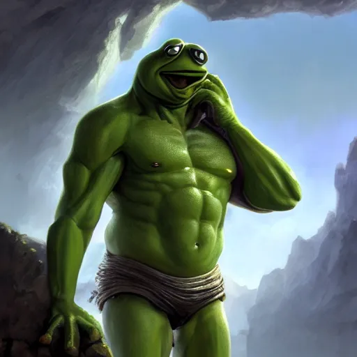 Image similar to kermit the frog as a buffed up orc like warrior, ultrarealistic, dramatic lighting, electrical details, high details, 4 k, 8 k, best, accurate, trending on artstation, artstation, photorealism, ultrarealistic, digital painting, style of peter mohrbacher, caravaggio, boris vallejo