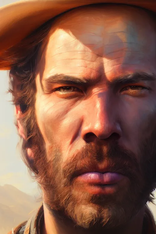 Prompt: ultra detailed facial portrait of arthur morgan, extremely detailed digital painting, in the style of fenghua zhong and ruan jia and jeremy lipking and peter mohrbacher, mystical colors, rim light, beautiful lighting, 8 k, stunning scene, raytracing, octane, trending on artstation